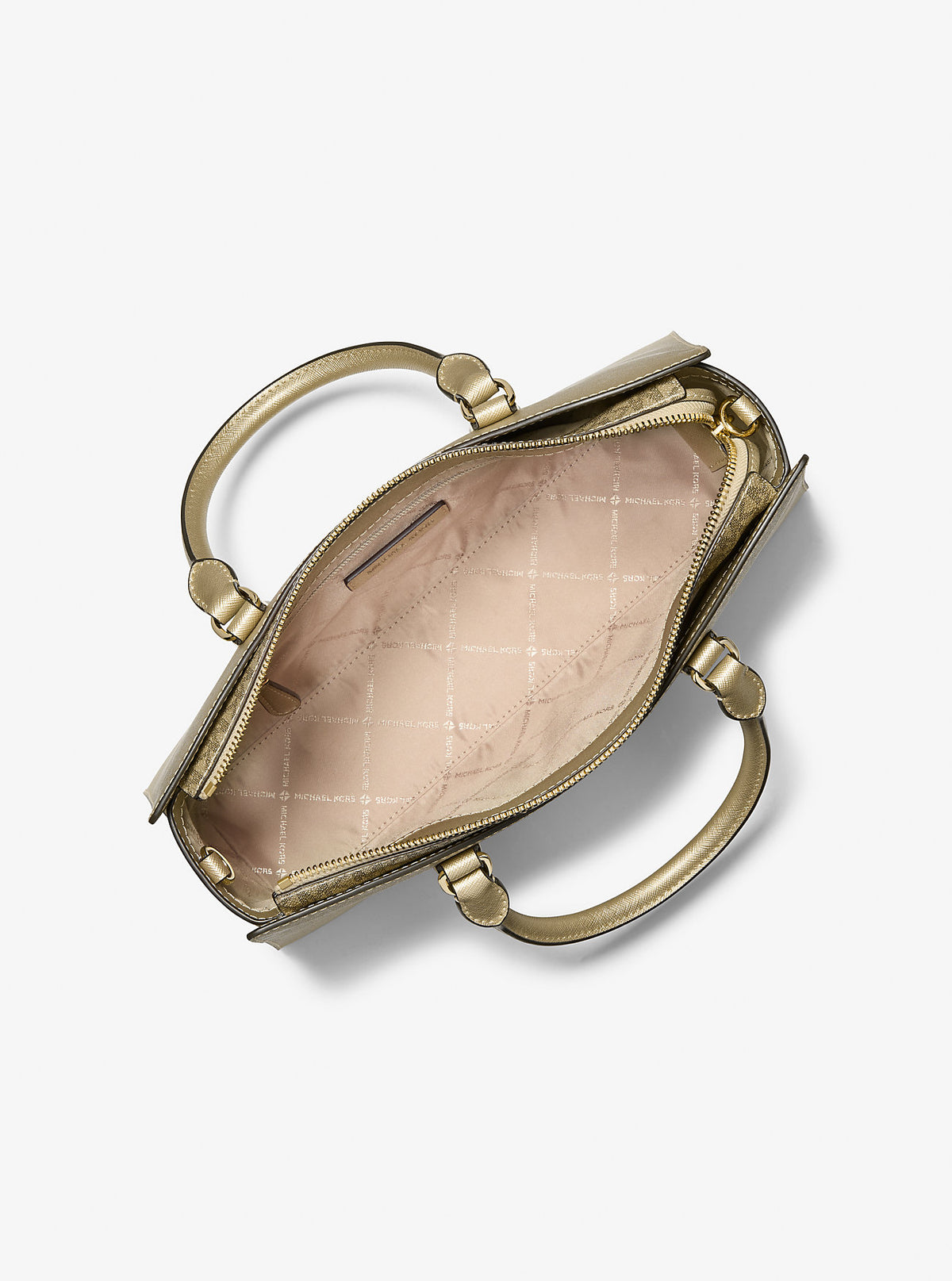 Arden Metallic Top-Zip Satchel Pale Gold Pale Gold