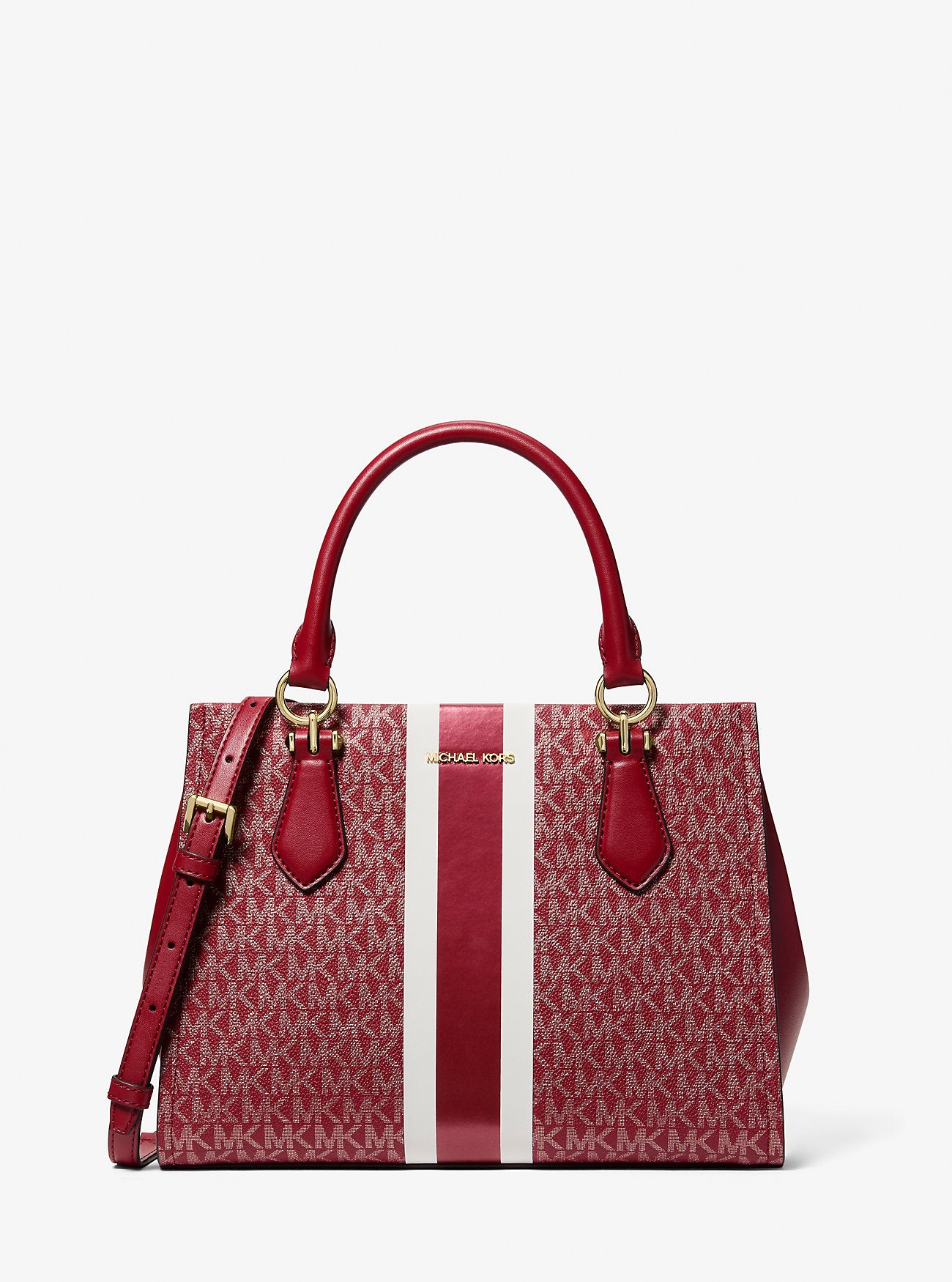 Marilyn Medium Signature Logo Stripe Satchel Cherry Cherry