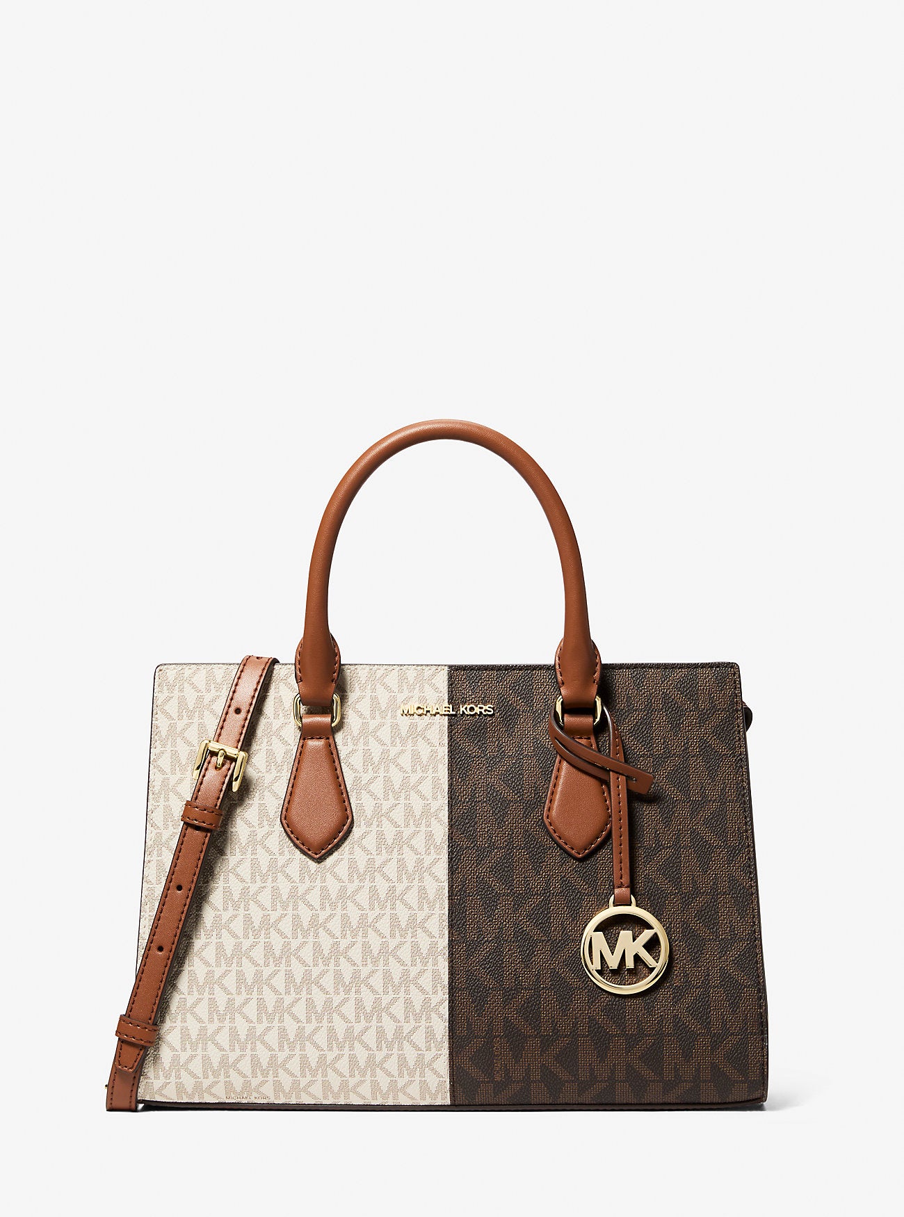 Sheila Medium Two-Tone Metallic Signature Logo Satchel Brown Multi Brown Multi