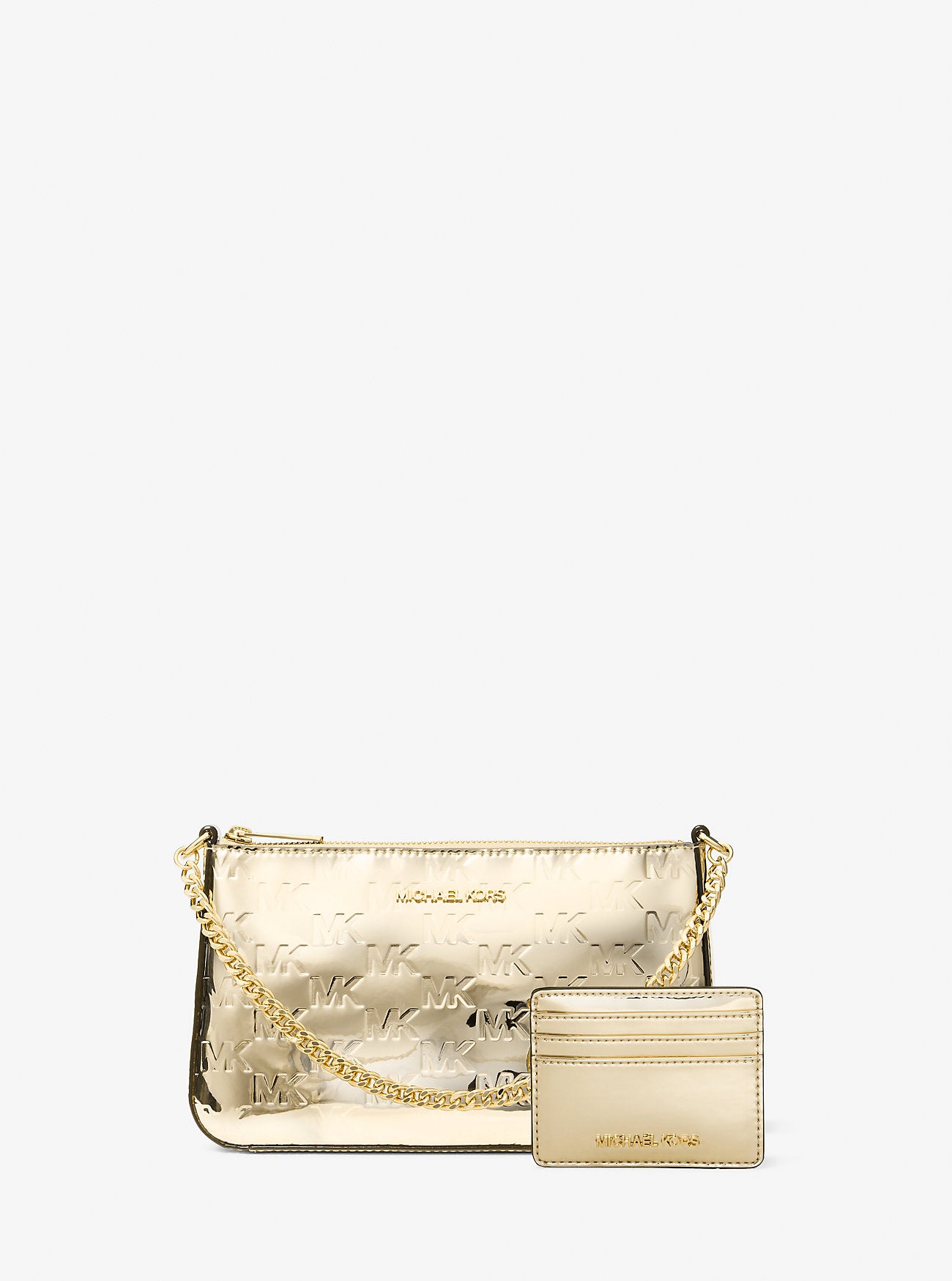 Jet Set Medium Metallic Logo Debossed Pochette and Card Case Gift Set Pale Gold Pale Gold