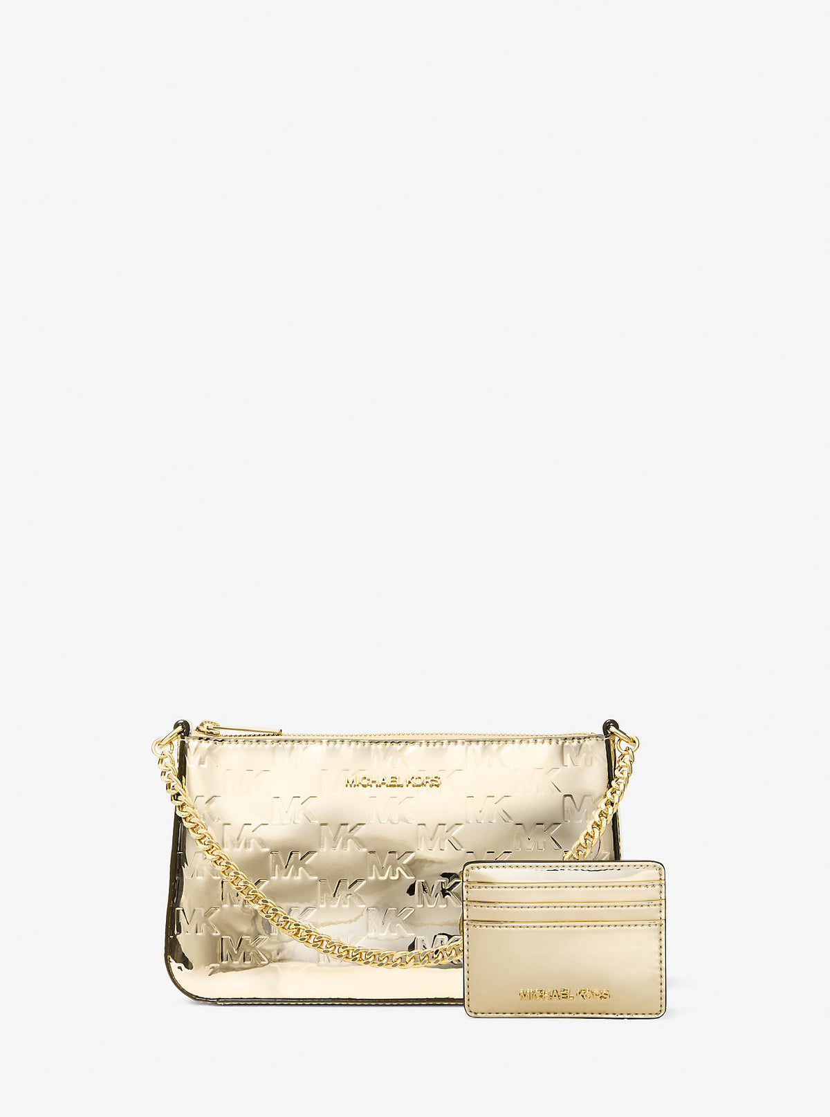 Jet Set Medium Metallic Logo Debossed Pochette and Card Case Gift Set Pale Gold Pale Gold