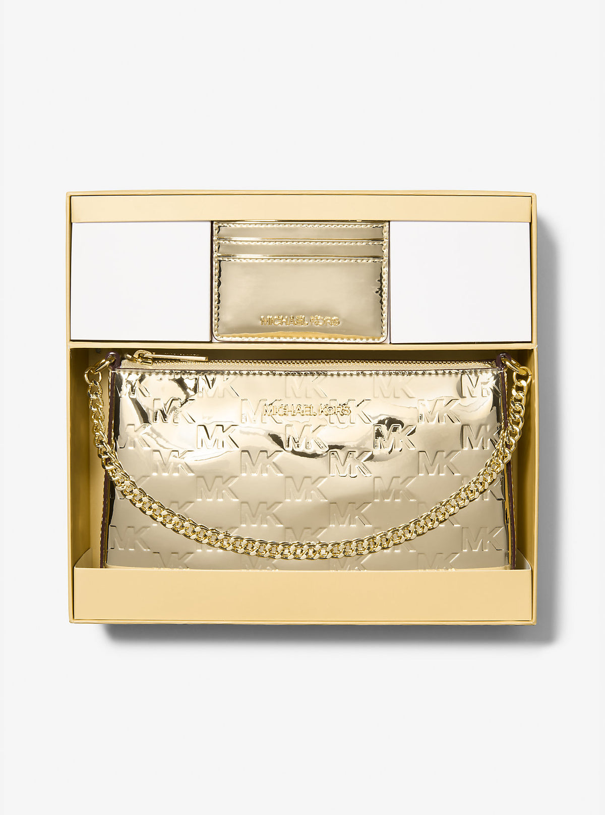 Jet Set Medium Metallic Logo Debossed Pochette and Card Case Gift Set Pale Gold Pale Gold