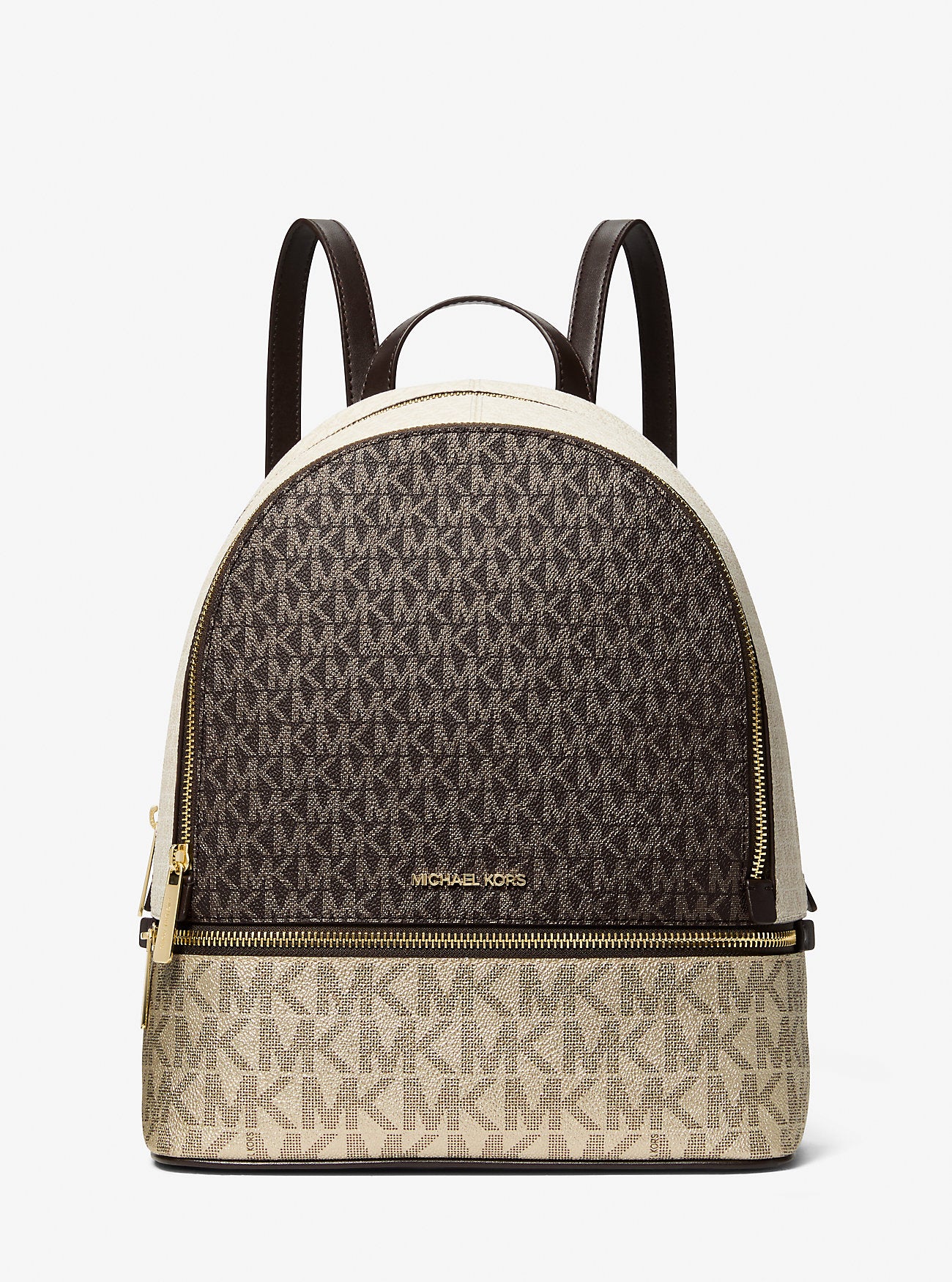 Rhea Medium Metallic Signature Logo Backpack Brown Brown