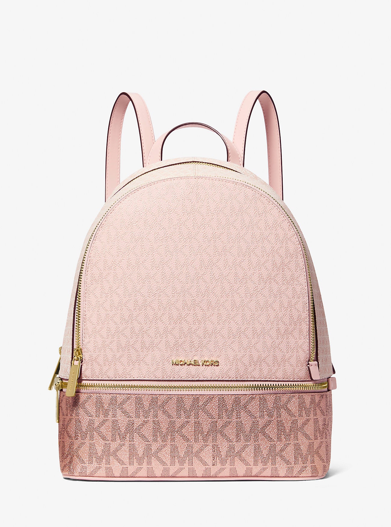 Rhea Medium Metallic Signature Logo Backpack Powder Blush Powder Blush