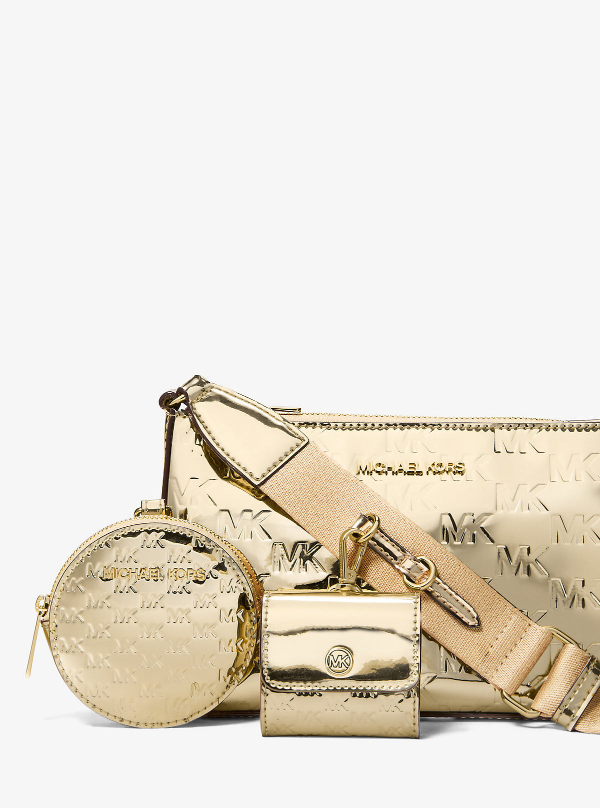Jet Set Small Metallic Logo Debossed Crossbody Bag with Case for Apple Airpods Pro® Pale Gold Pale Gold