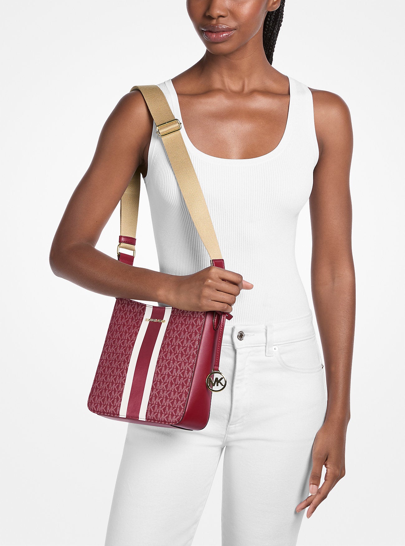Jet Set Small Signature Logo Stripe Crossbody Bag Cherry Cherry