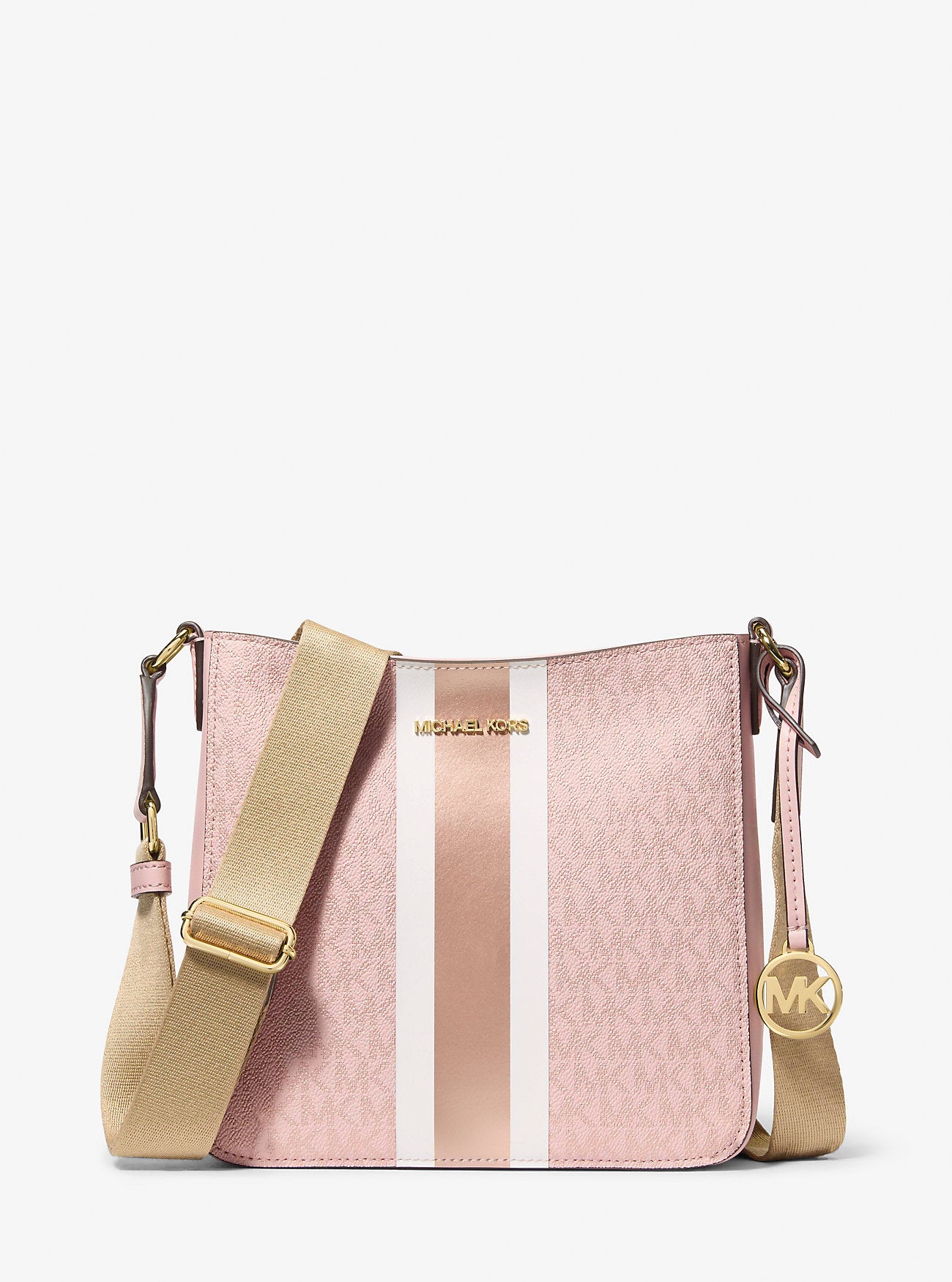 Jet Set Small Signature Logo Stripe Crossbody Bag Powder Blush Powder Blush