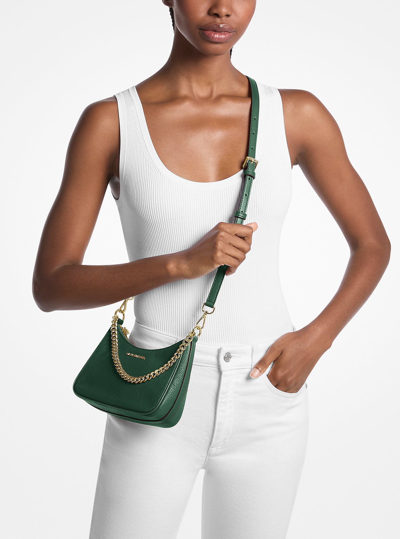 Jet Set Travel Pebbled Leather Convertible Crossbody Bag Moss Moss