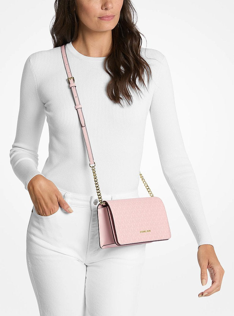 Jet Set Medium Signature Logo Crossbody Bag Powder Blush Powder Blush