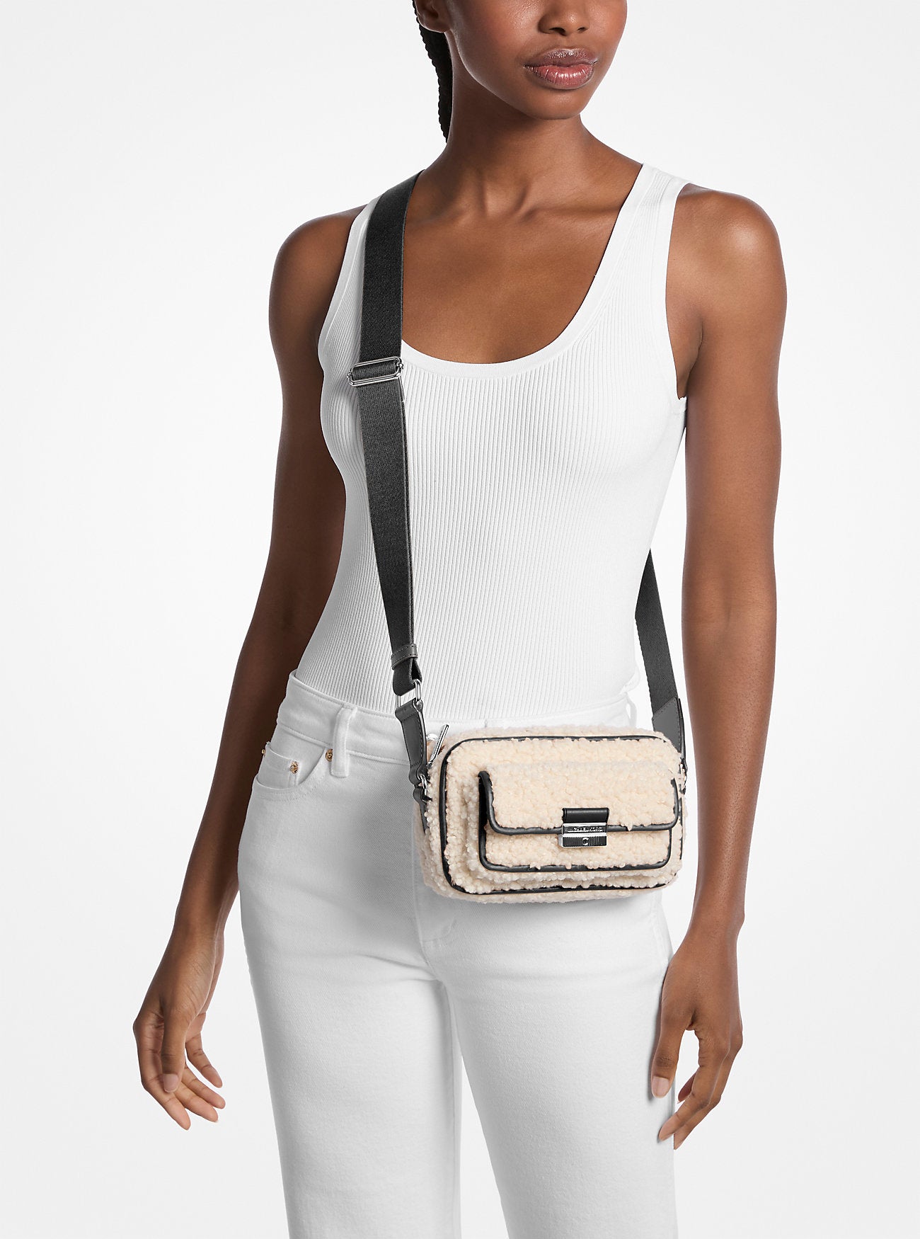 Bradshaw Extra-Small Faux Shearling Camera Crossbody Bag Black Black