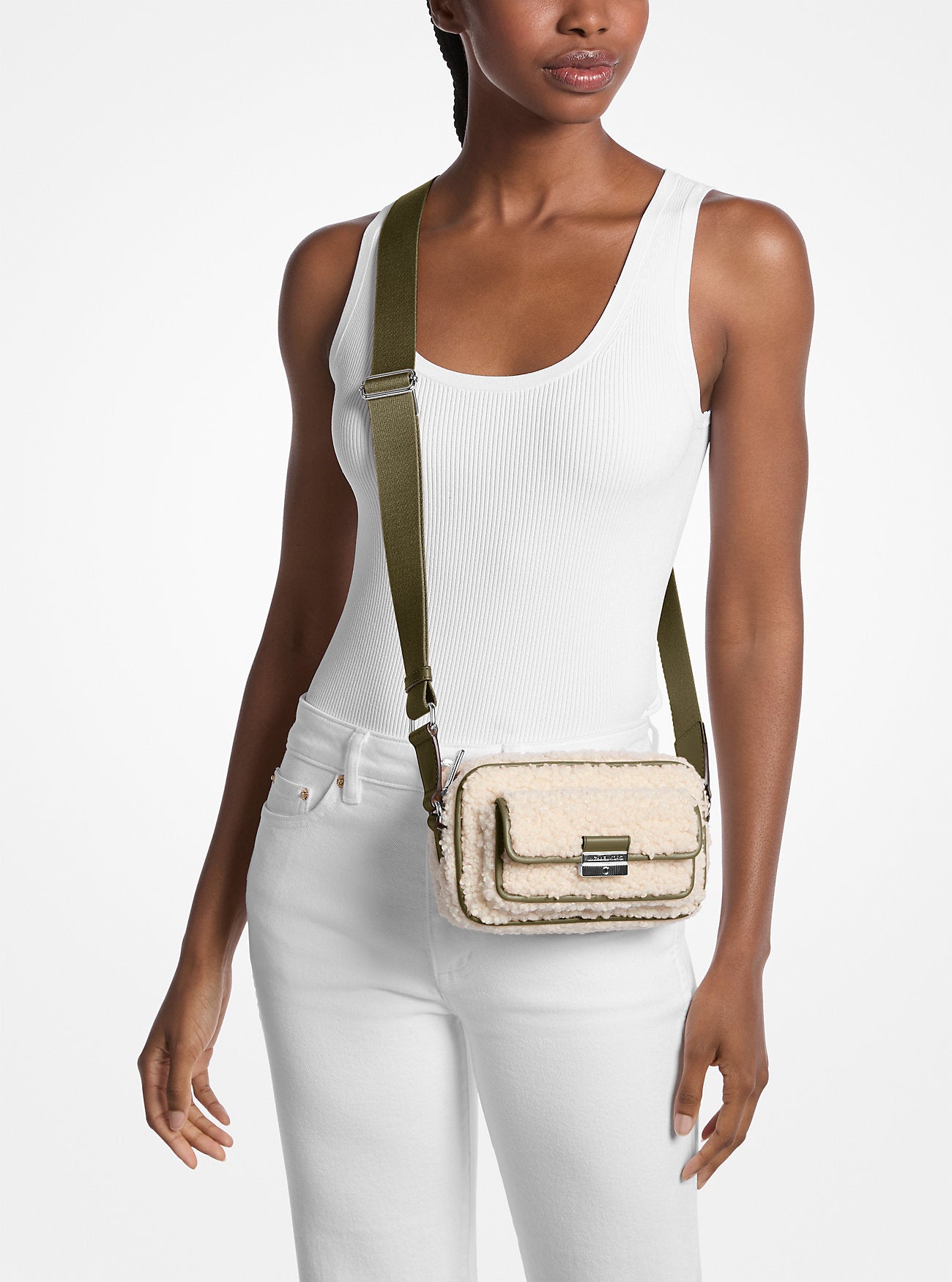 Bradshaw Extra-Small Faux Shearling Camera Crossbody Bag Olive Olive