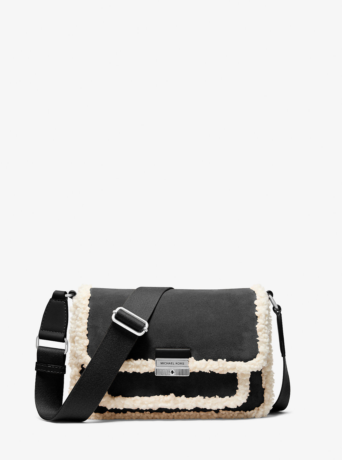 Bradshaw Medium Suede and Faux Shearling Messenger Bag Black Black