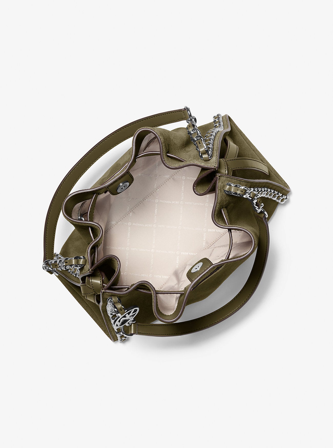 Mina Large Suede Chain Shoulder Bag Olive Olive