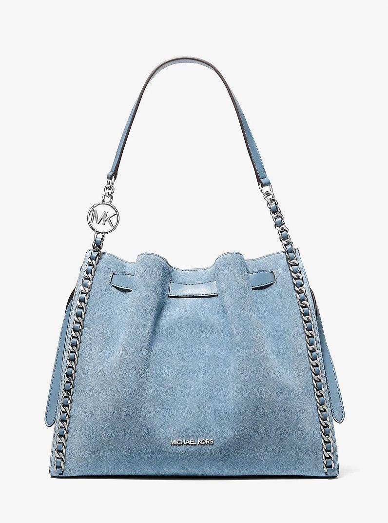 Mina Large Suede Chain Shoulder Bag Denim Denim
