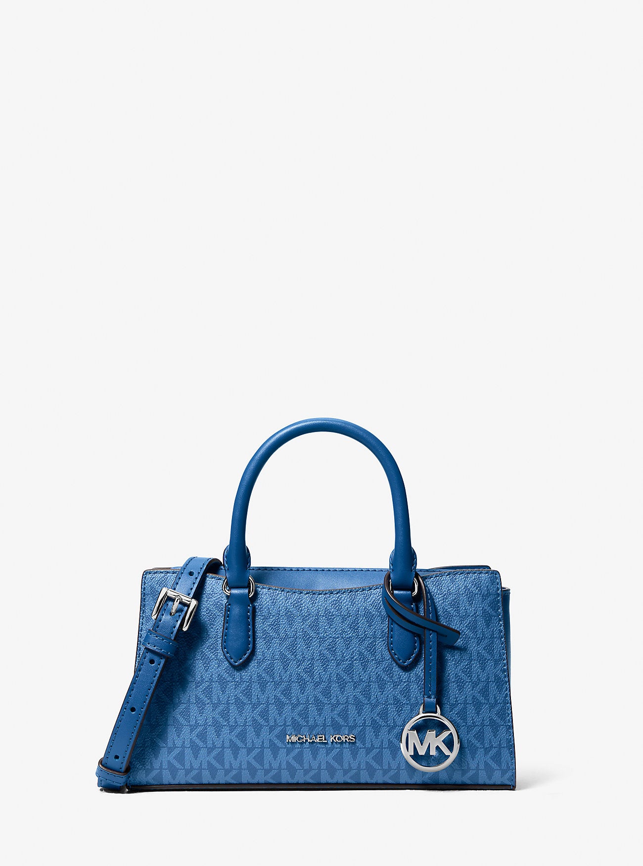 Michael Kors Arden Small Signature Logo Messenger Bag in Galaxy Blue with silver tone hardware