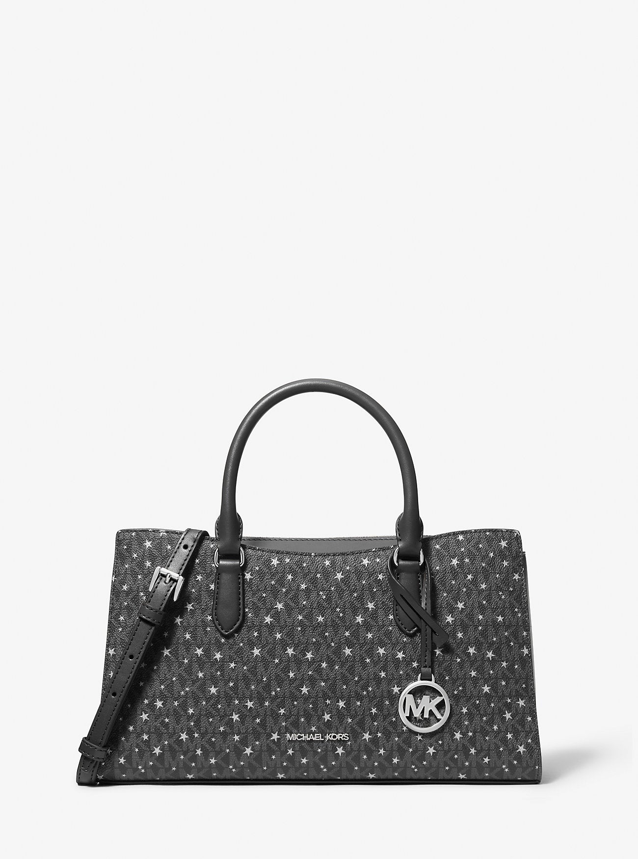 Arden Medium Printed Signature Logo Satchel Black Black