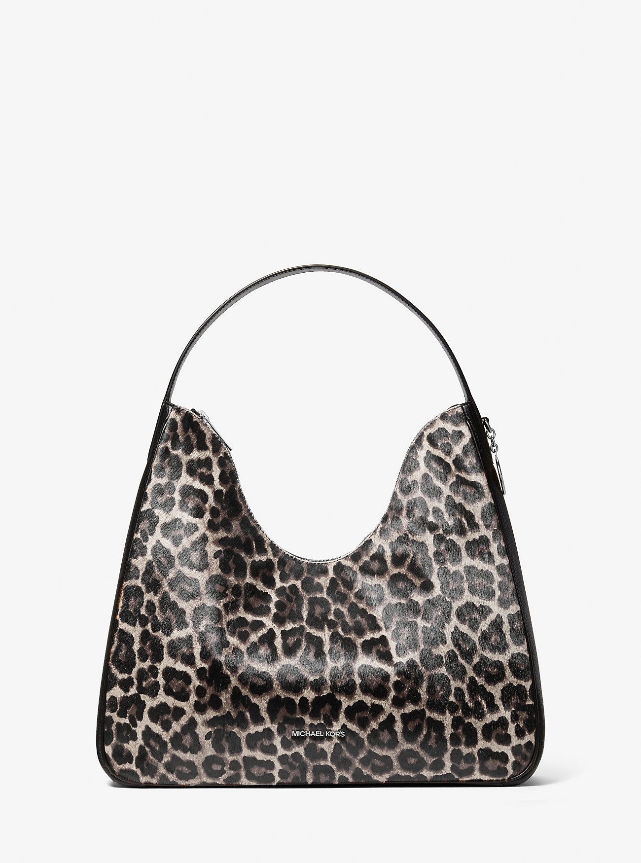 Nayla Medium Leopard Print Calf Hair Hobo Shoulder Bag Black Black