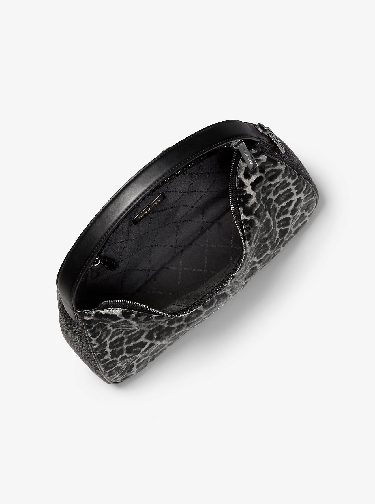 Nayla Medium Leopard Print Calf Hair Hobo Shoulder Bag Black Black