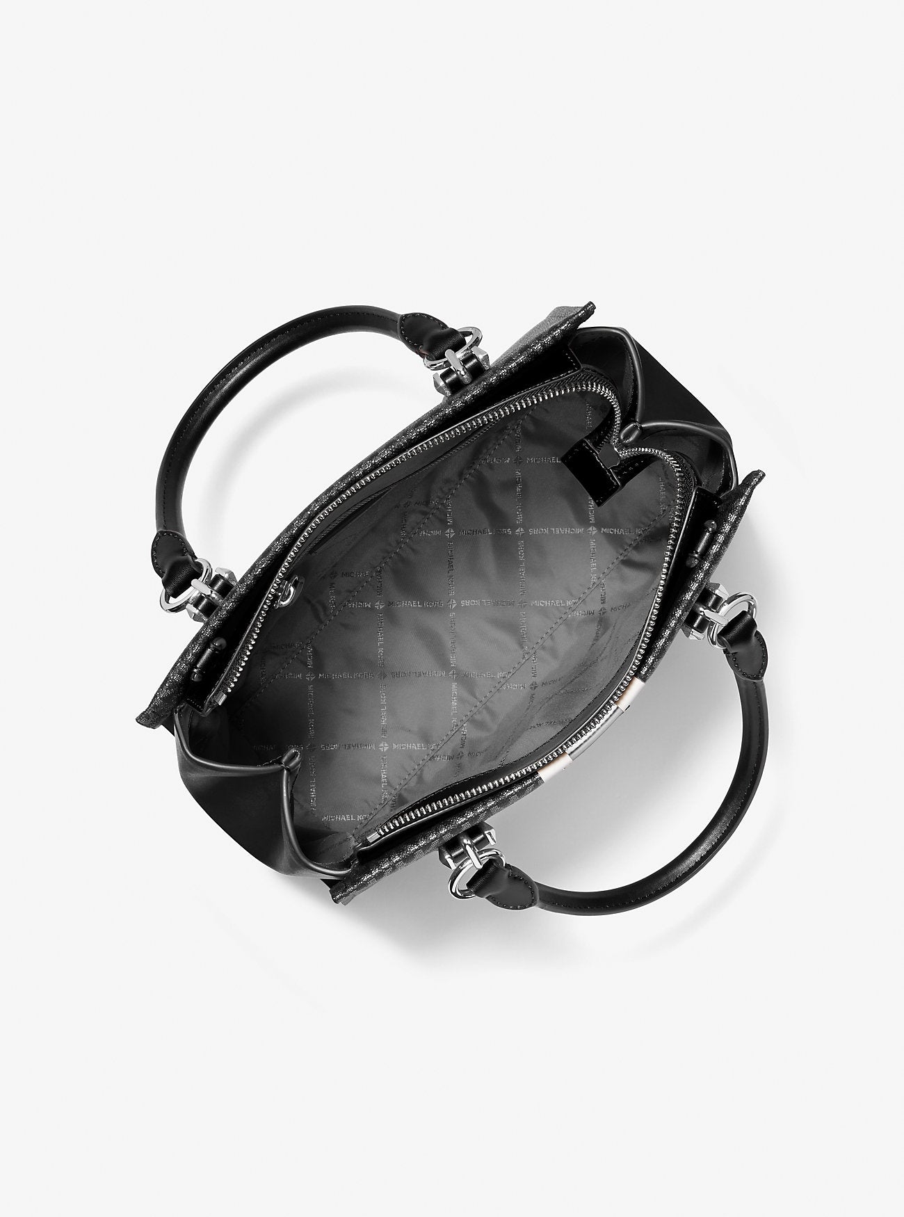 Marilyn Medium Signature Logo Stripe Satchel Black Black