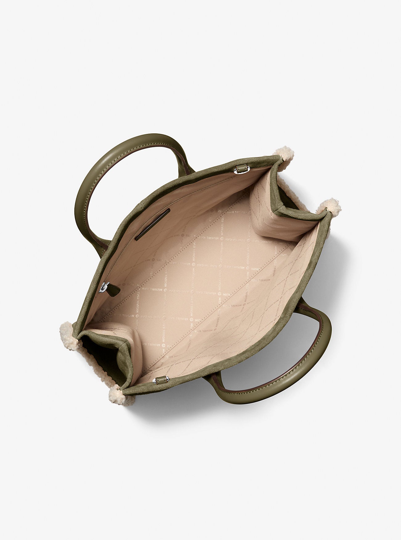 Mirella Medium Suede and Faux Shearling Tote Bag Olive Olive