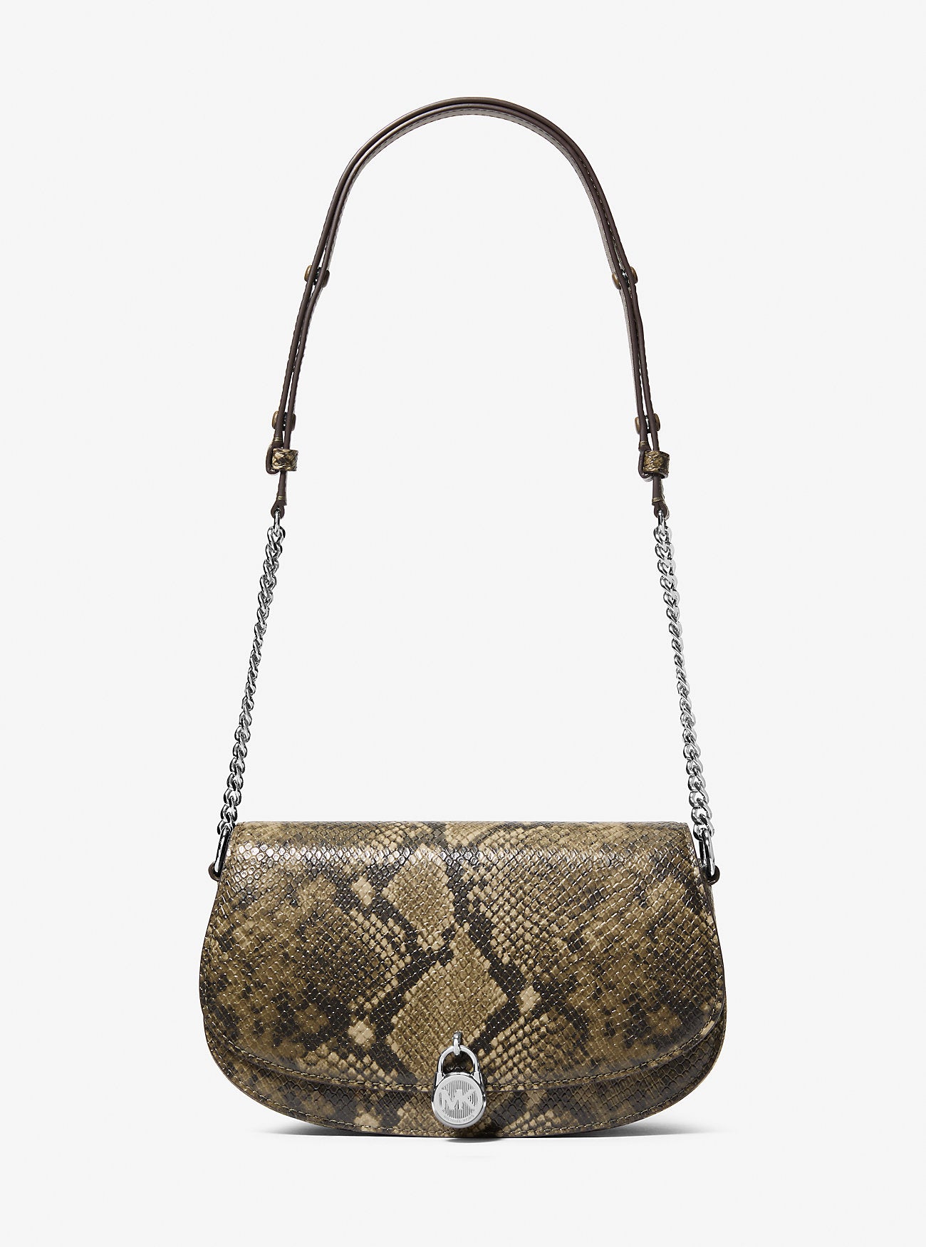 Mila Medium Snake Embossed Messenger Bag Olive Olive