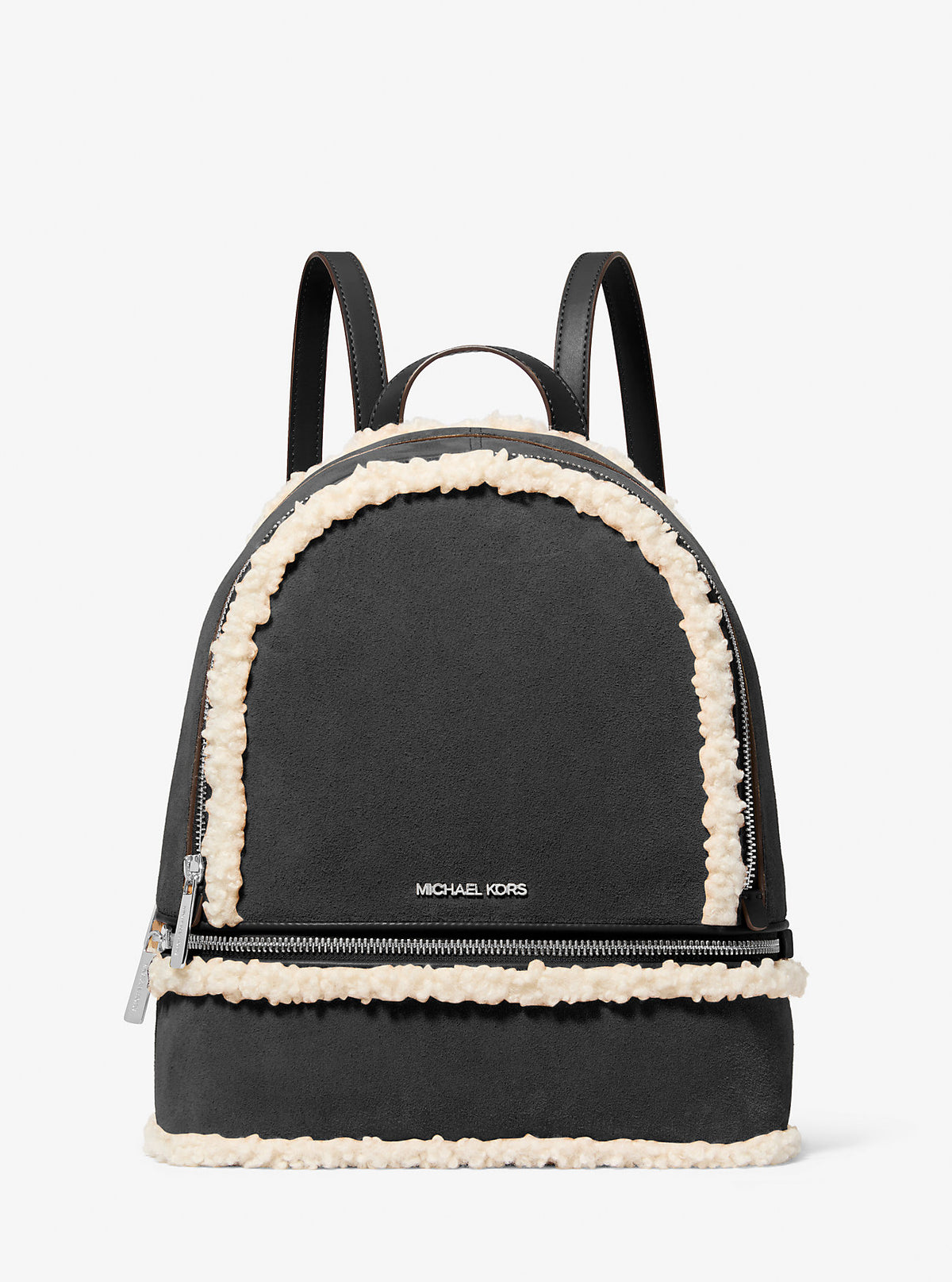 Rhea Medium Suede and Faux Shearling Backpack Black Black