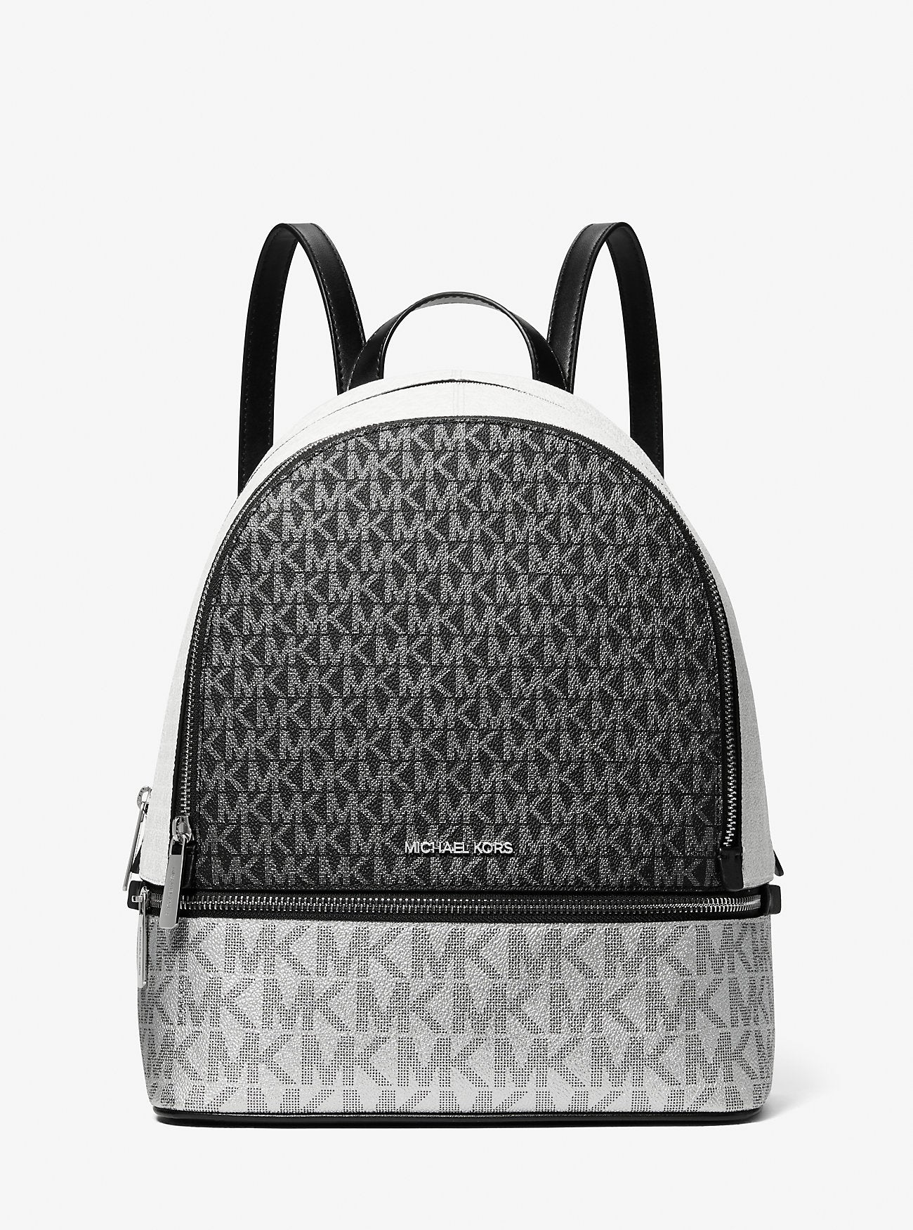 Michael Kors Rhea Medium Metallic Signature Logo Backpack Black Black