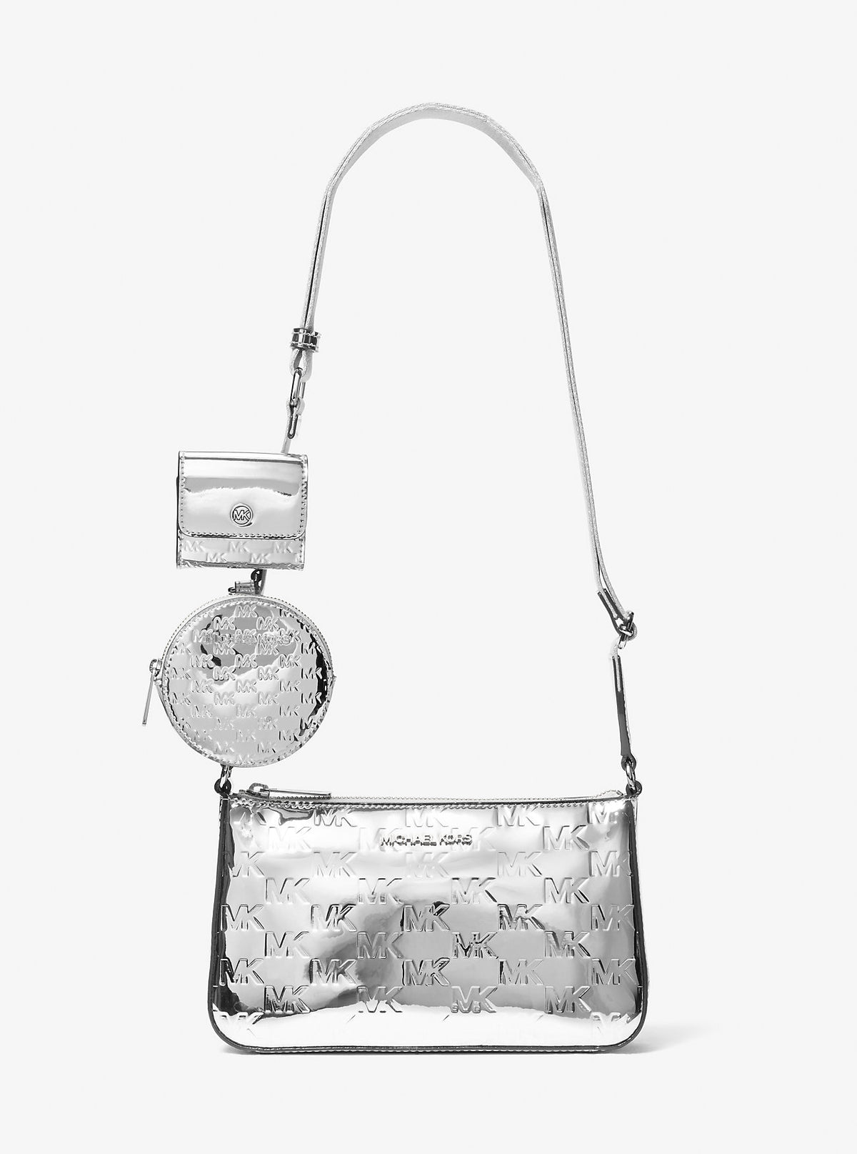 Jet Set Small Patent Logo Debossed Crossbody Bag with Case for Apple Airpods Pro® Silver Silver