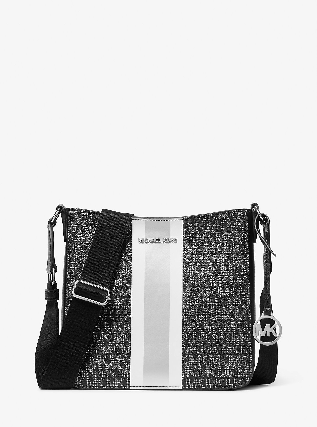Michael Kors Jet Set Small Signature Logo Stripe Crossbody Bag Black Black