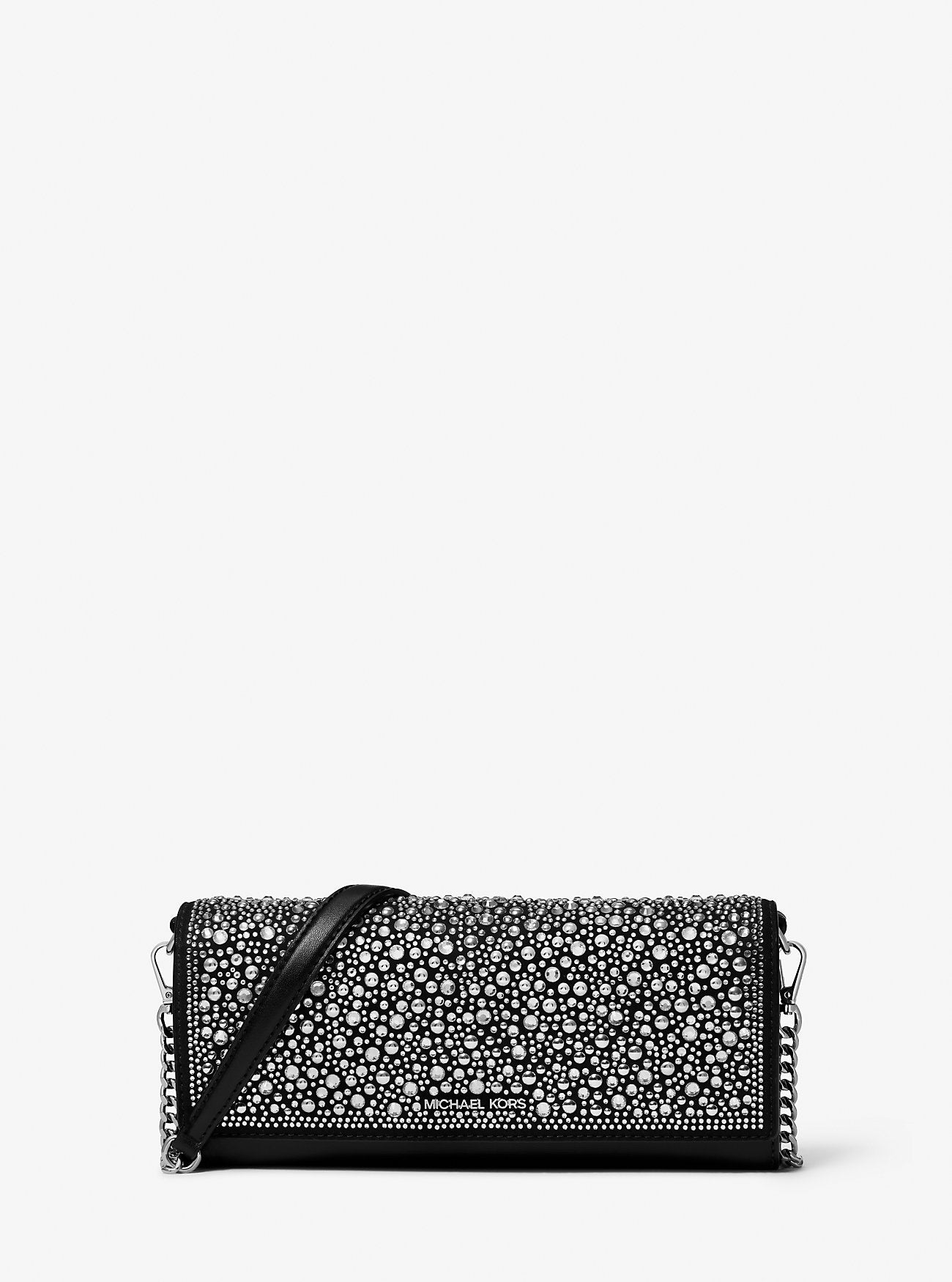 Jet Set Medium Embellished Metallic Leather Clutch Black Black