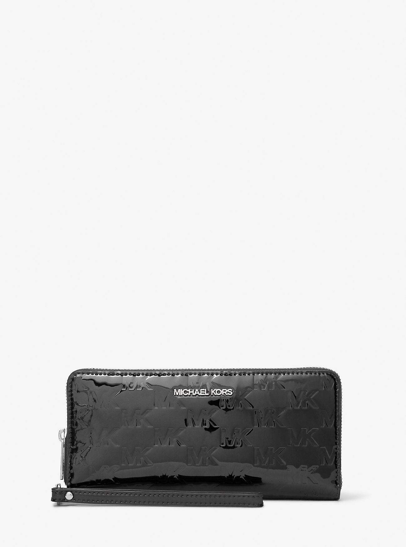Jet Set Large Patent Logo Debossed Continental Wallet Black Black