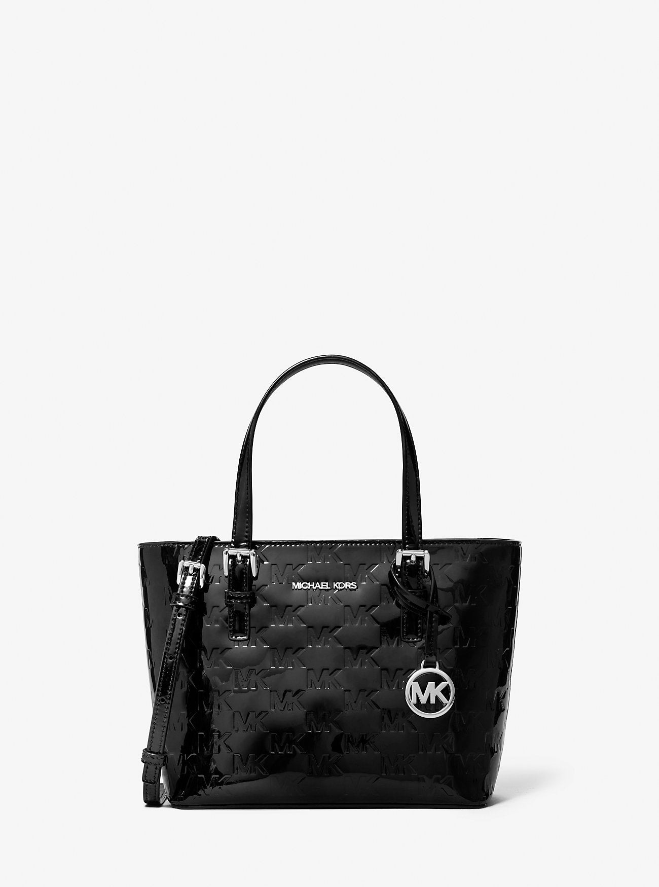 Jet Set Extra-Small Patent Logo Debossed Convertible Tote Bag Black Black