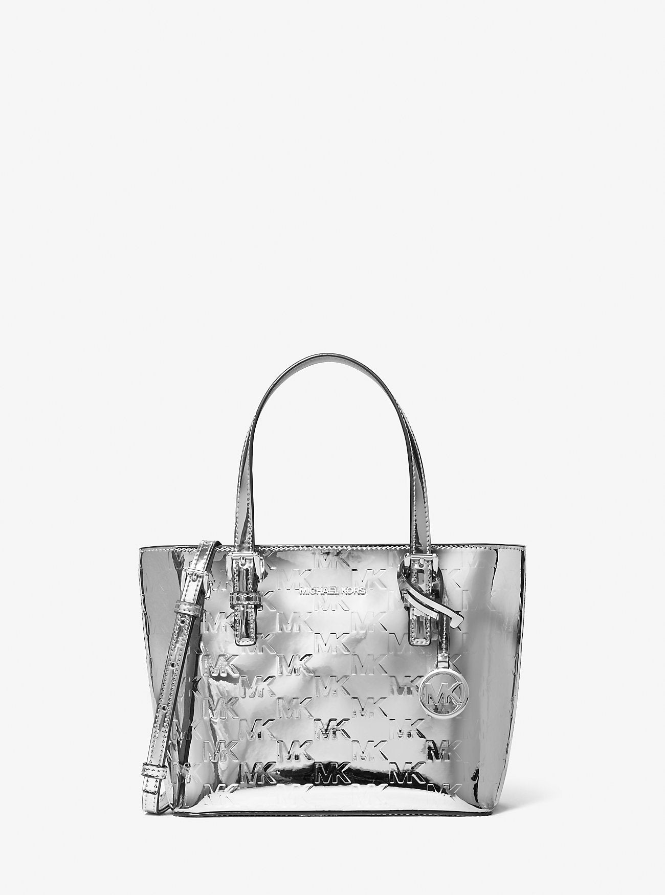Jet Set Extra-Small Patent Logo Debossed Convertible Tote Bag Silver Silver