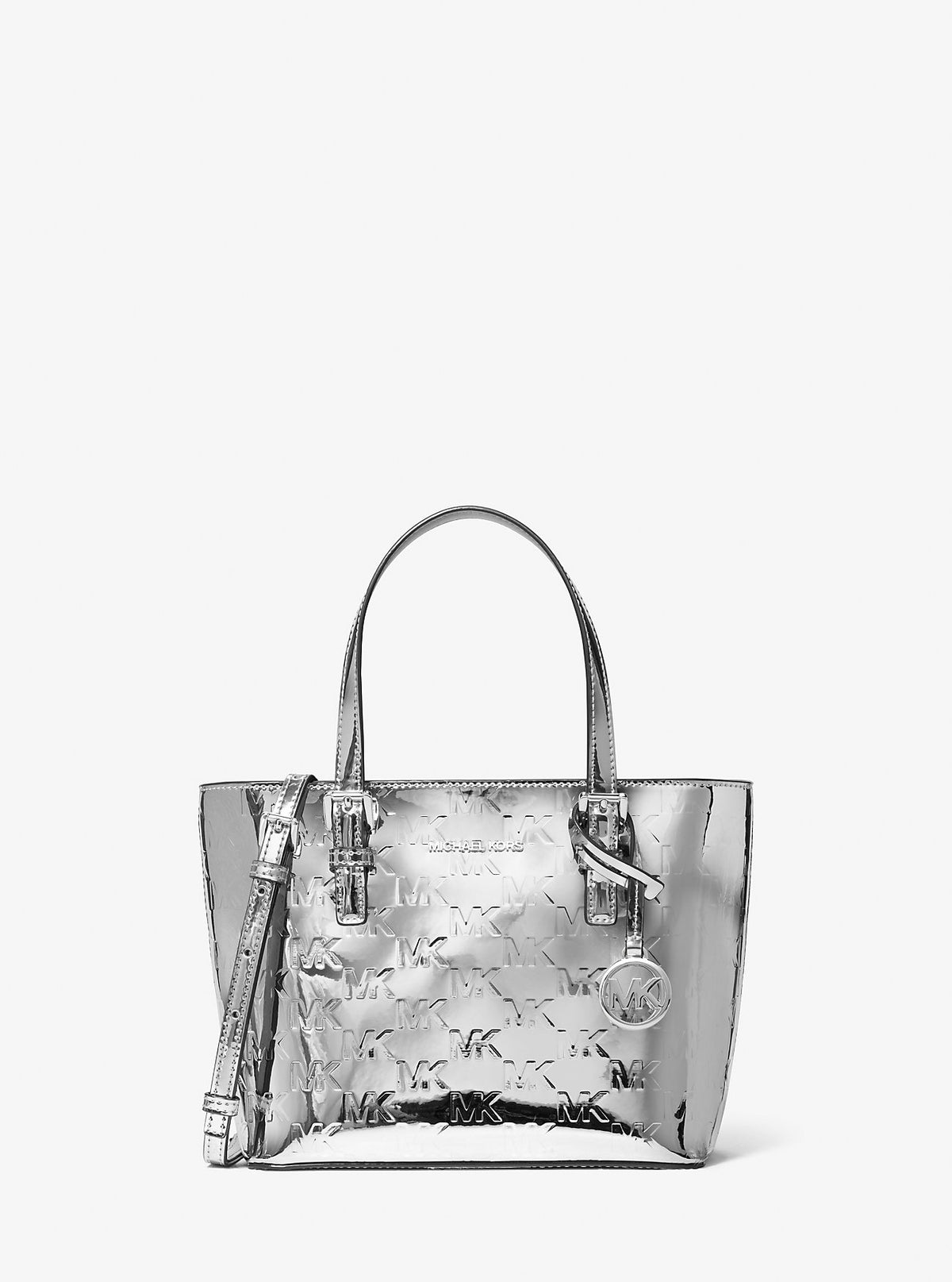 Jet Set Extra-Small Patent Logo Debossed Convertible Tote Bag Silver Silver