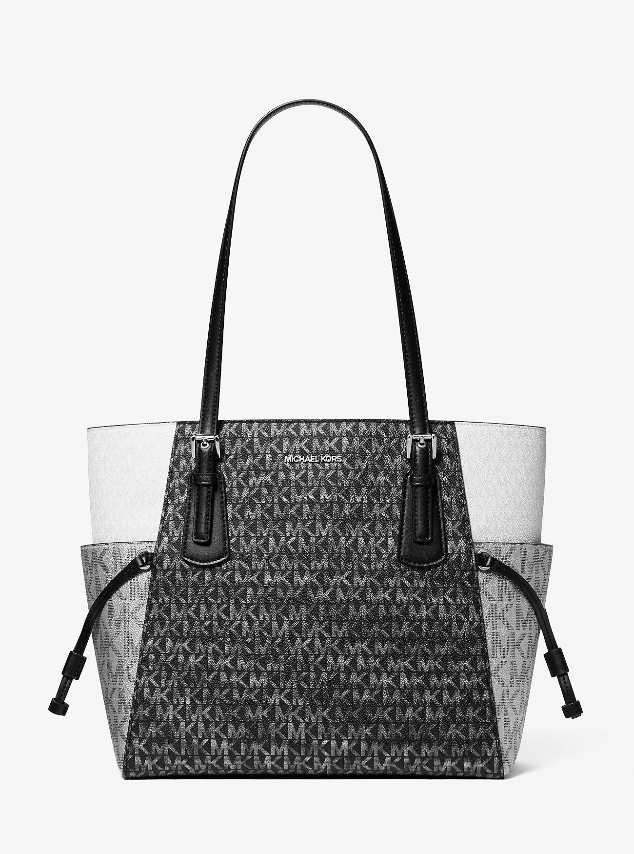 Voyager Large Color-Block Metallic Signature Logo Tote Bag Black Black