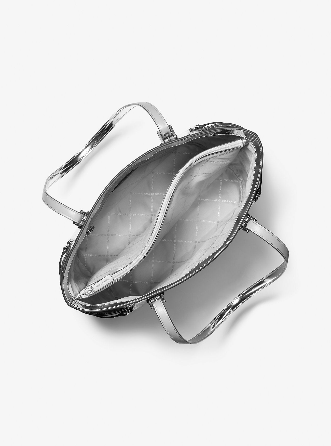 Voyager Large Patent Logo Debossed Tote Bag Silver Silver