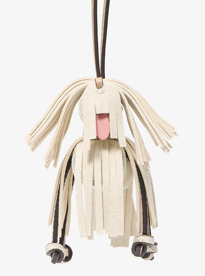 Leather Shaggy Dog Bag Charm Lt Cream Lt Cream