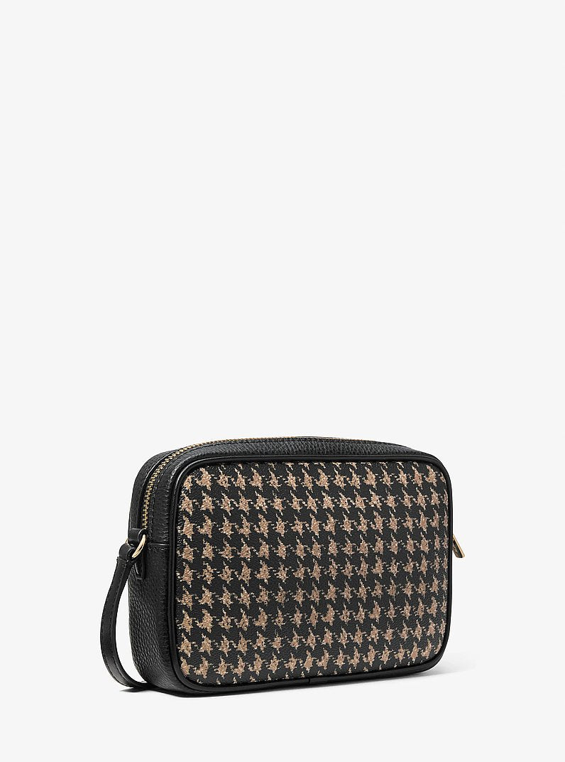 Jet Set Travel Small Houndstooth Print Camera Crossbody Bag Black-Camel Black-Camel