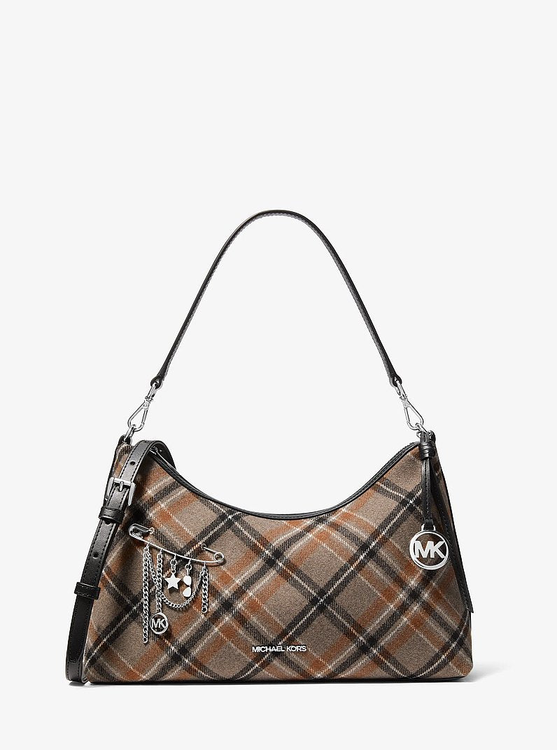 Sammy Medium Plaid Print Wool Blend Convertible Shoulder Bag Black Black