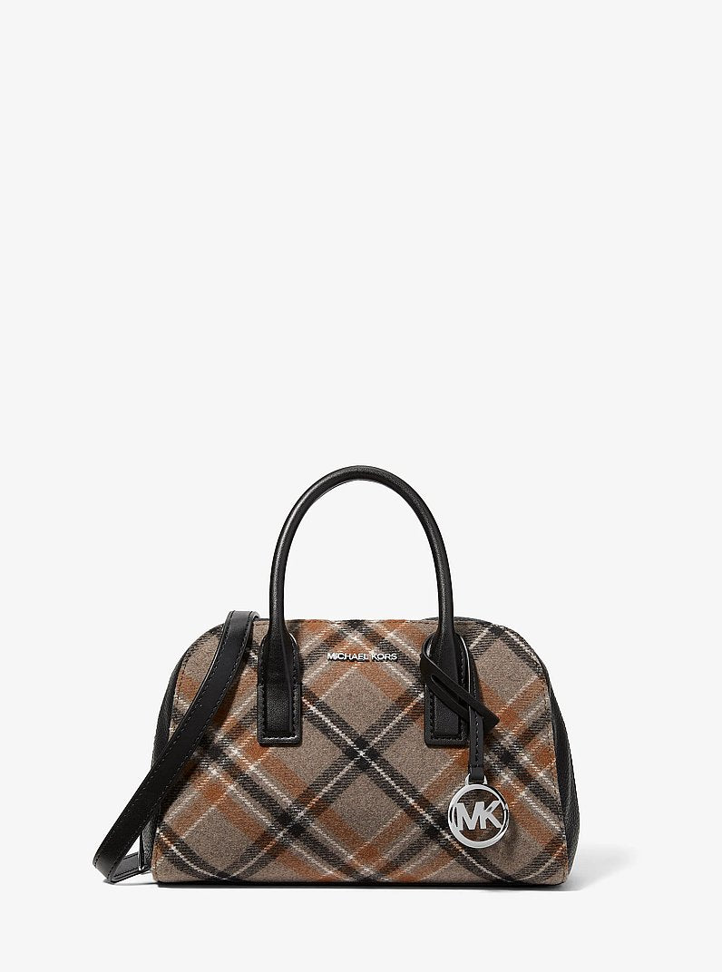 Ashton Small Plaid Print Wool Blend Messenger Bag Black Black