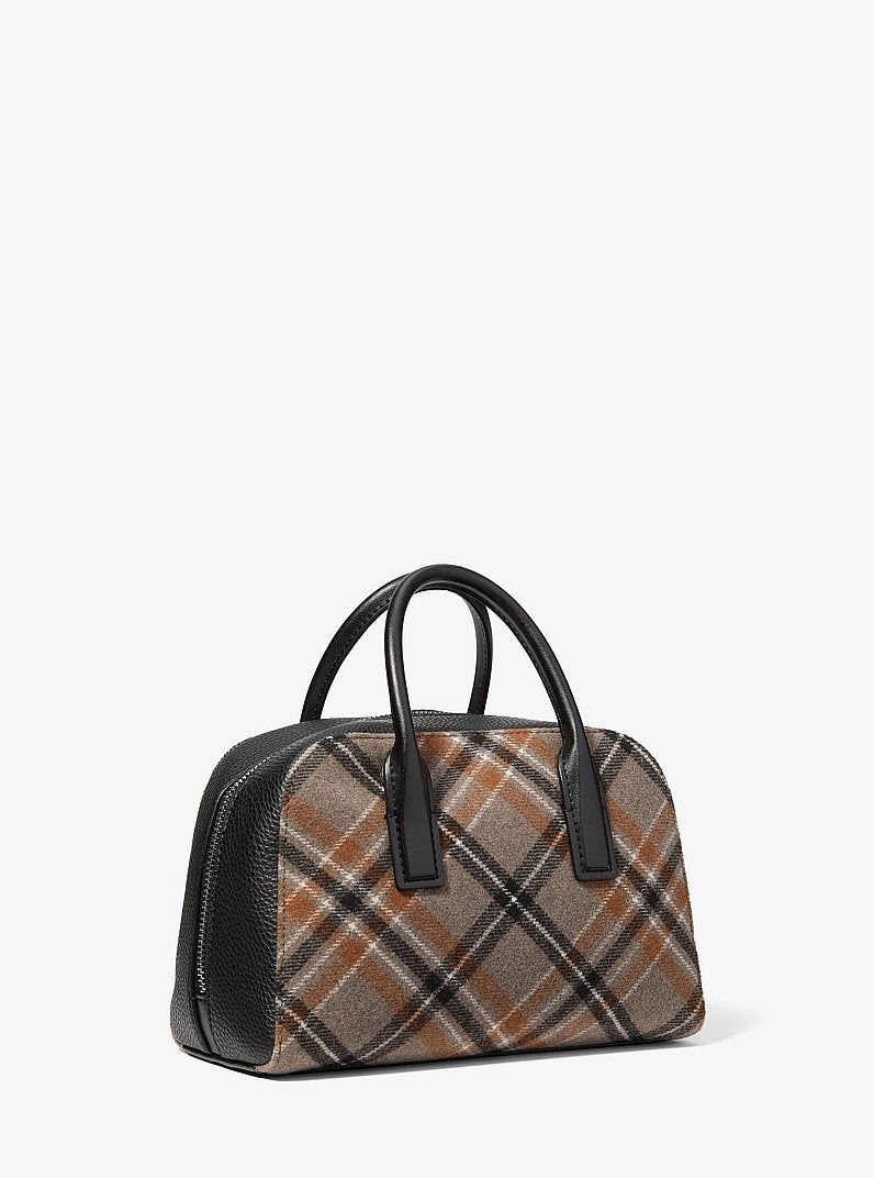 Ashton Small Plaid Print Wool Blend Messenger Bag Black Black