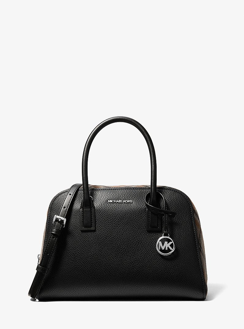 Ashton Medium Smooth And Plaid Wool Blend Satchel Black Black
