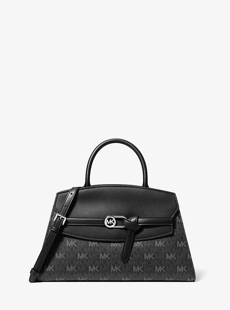 Greta Medium Signature Logo Satchel Black Black