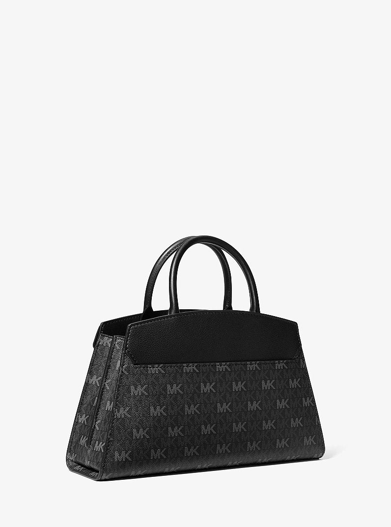 Greta Medium Signature Logo Satchel Black Black