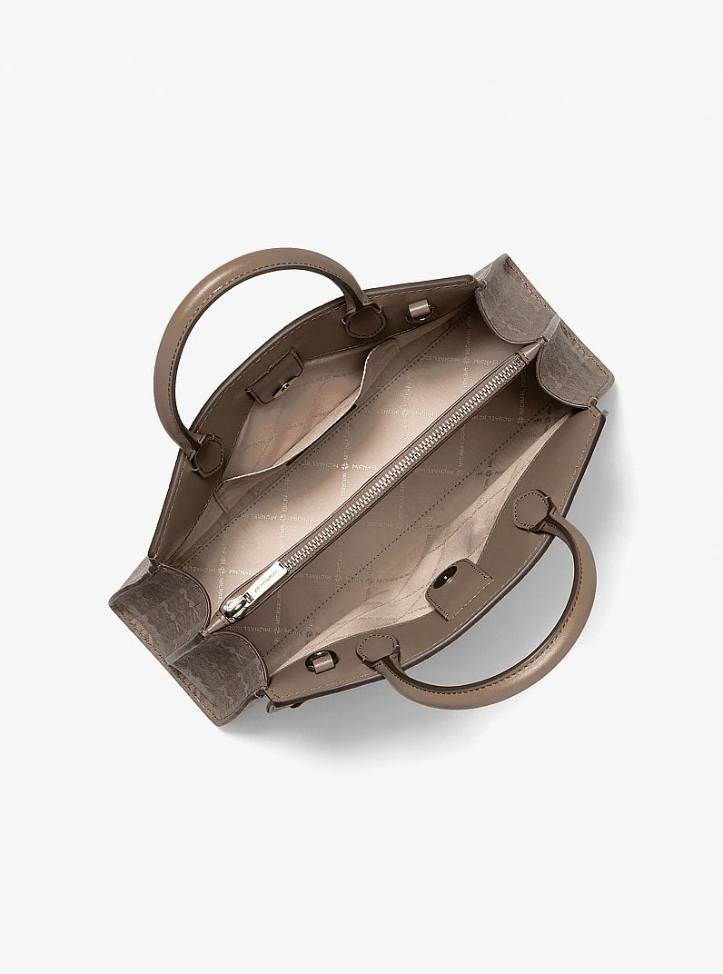 Greta Medium Signature Logo Satchel Mushroom Mushroom