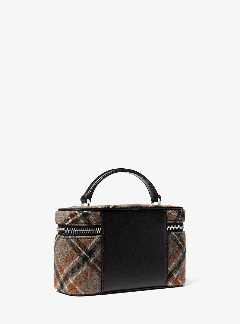Vivi Small Plaid Print Wool Blend Vanity Crossbody Bag Black Black