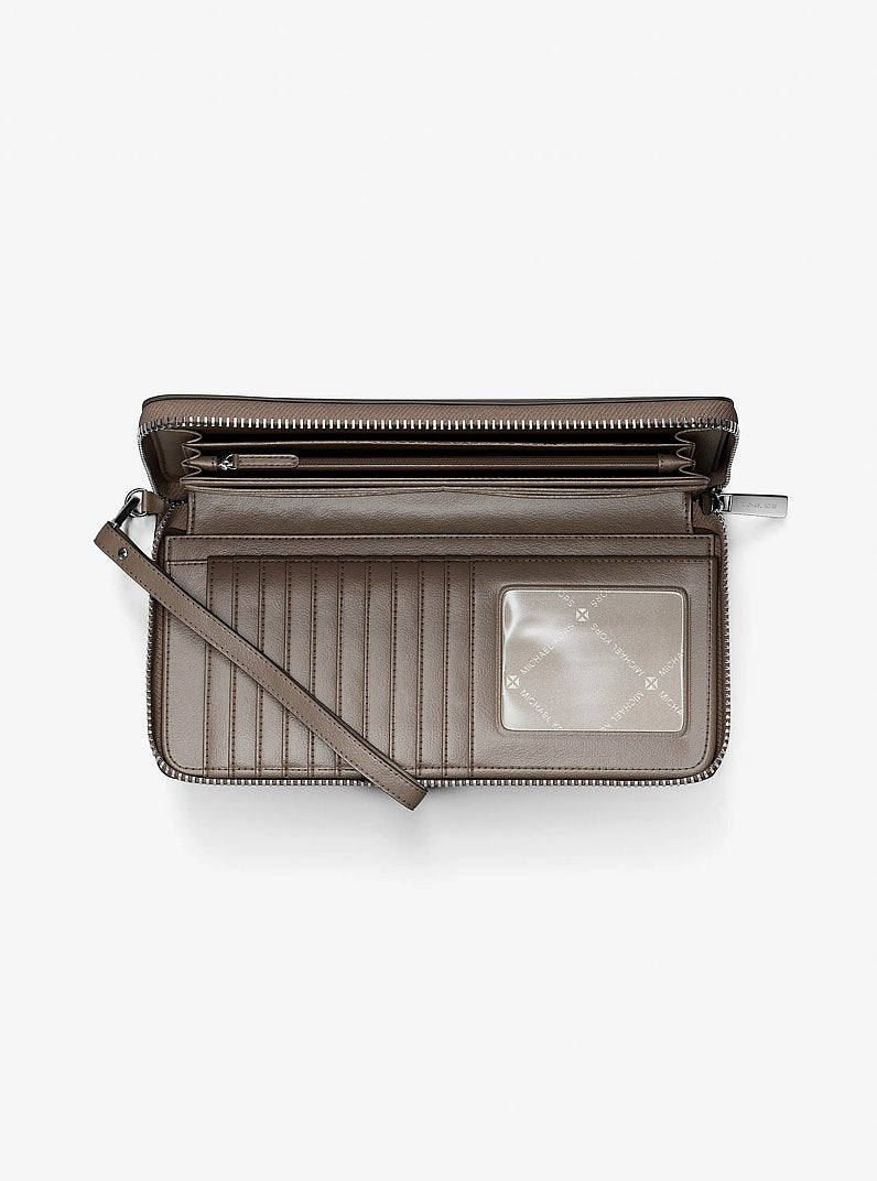 Large Pebbled Leather Continental Wallet Mushroom Mushroom