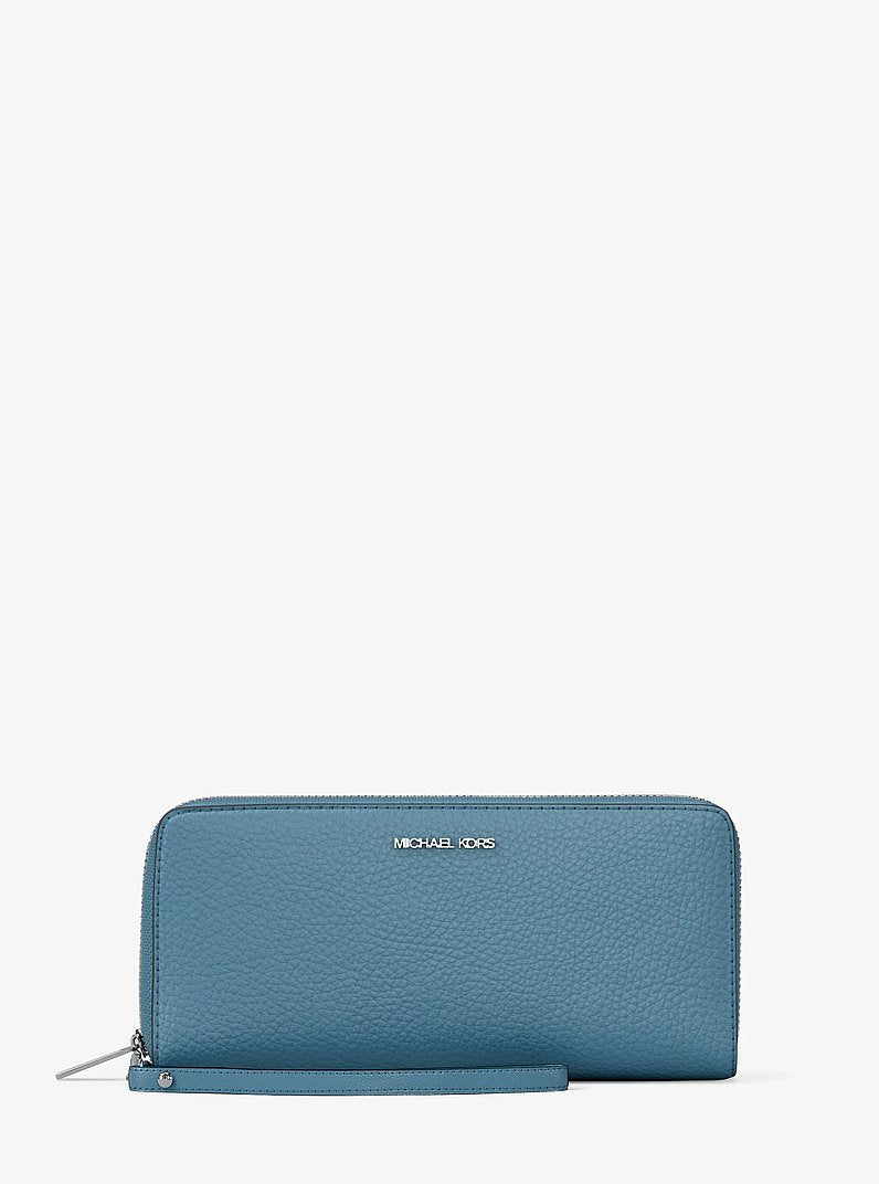 Large Pebbled Leather Continental Wallet Denim Denim