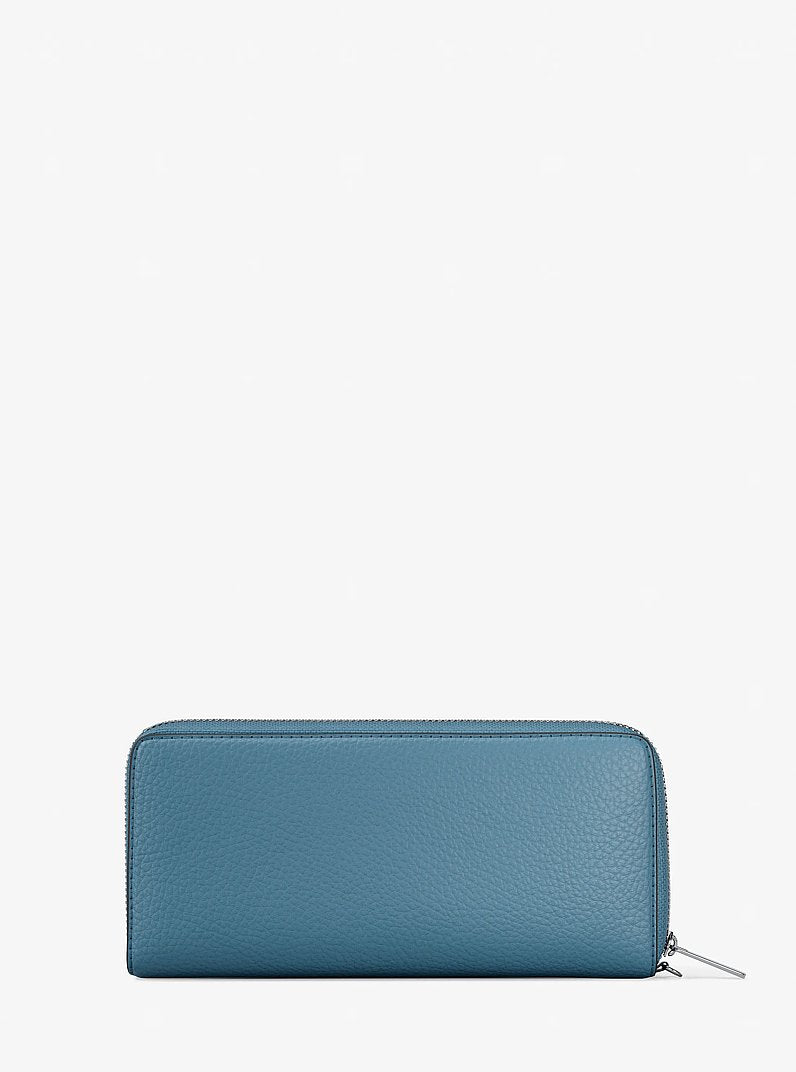 Large Pebbled Leather Continental Wallet Denim Denim