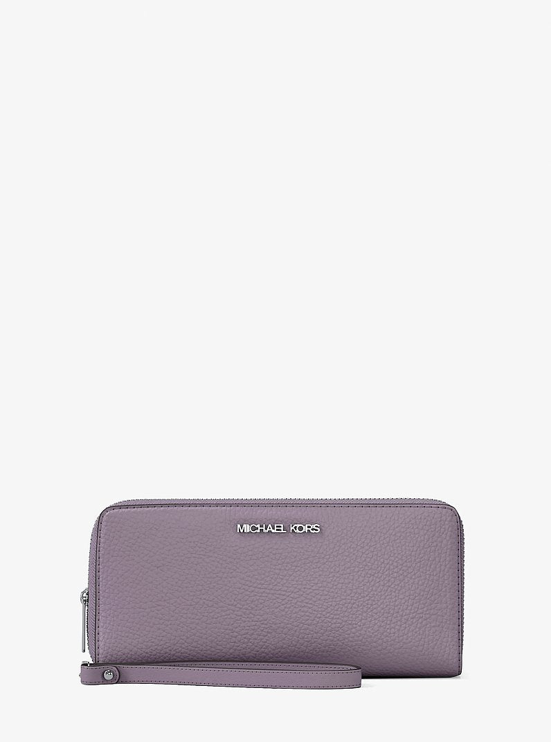 Large Pebbled Leather Continental Wallet Lilac Lilac